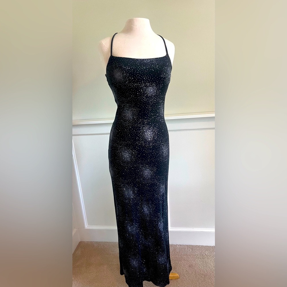 Oasis black bodycon glitter dress. Strappy tie back